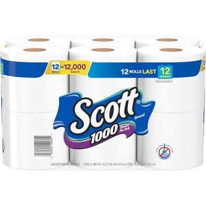 image:imageScott 1000 Toilet Paper 8 Rolls SepticSafe 1Ply Toilet Tissue1000 Sheets Pack of 12